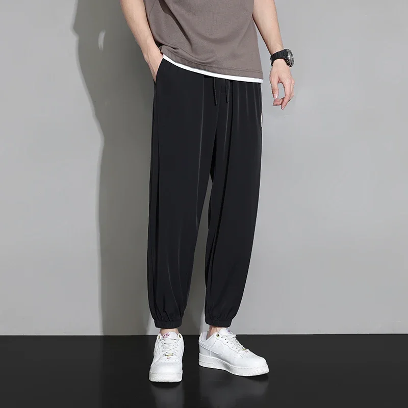 Y2K Men's Sports Pants New Casual and Fashionable Versatile Drawstring Straight Leg Pants for Outdoor Camping Ice Silk Pants