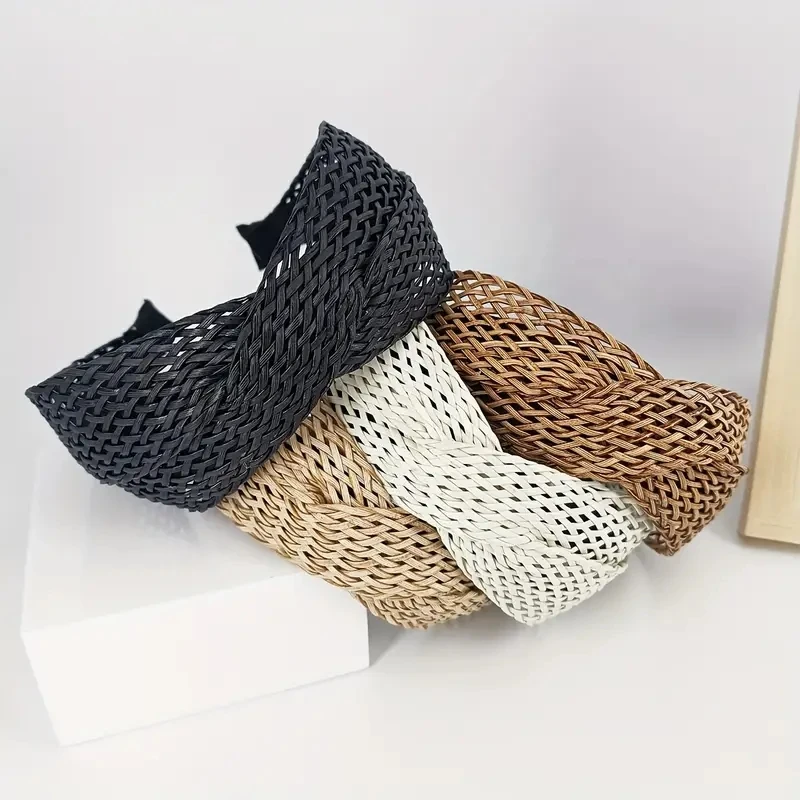 موضة الشاطئ نمط القش عقال Bohe رباط شعر النسيج عبر الشعر هوب النساء هيرباند واسعة الحواف أغطية الرأس إكسسوارات الشعر