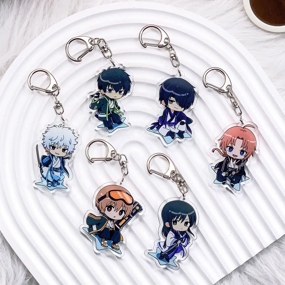 شخصيات كرتونية جينتاما لطيف صغير سلسلة مفاتيح مصنوعة من الأكريليك اكسسوارات حقيبة سحر الإبداعية على ظهره قلادة كيرينغ هدايا للأصدقاء #1