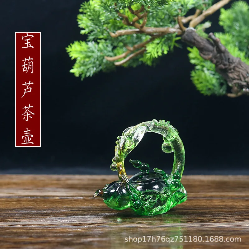 

Home Decor Gourd Small Teapot Lotus Leaf Zen Decoration Gift Ornament Ancient Glaze