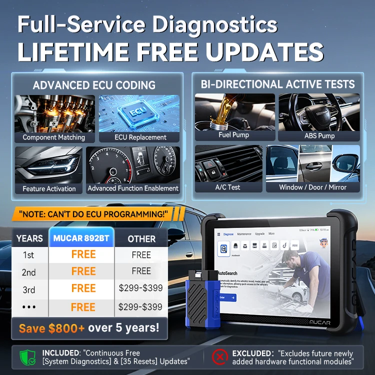 892BT 8-Inch Android AI OBD2 Scanner with 35+ Reset Function ECU Coding Bi-Directional Control Full System Diagnostic Tool