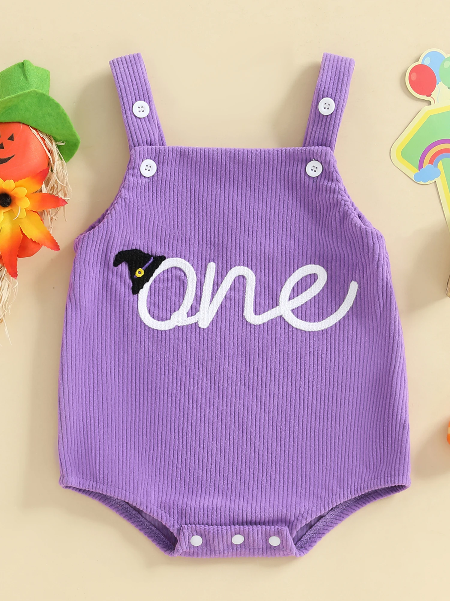 Barboteuse d'Halloween unisexe pour bébé avec broderie effrayante et design sans manches pour un look mignon et confortable