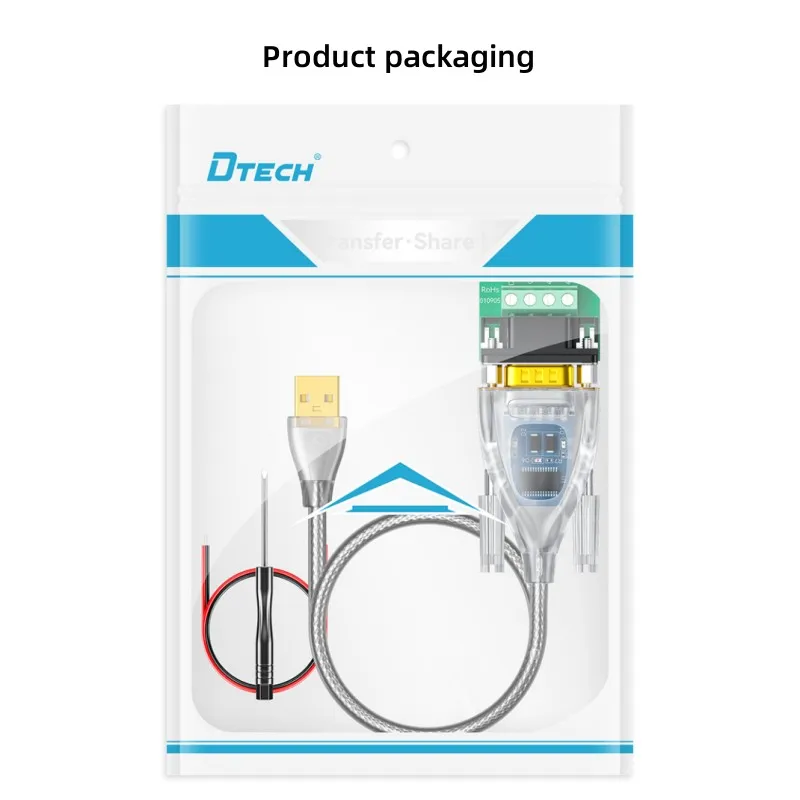 DTECH IOT5085(FT) شرائح مزدوجة USB-A إلى RS485 محول المنفذ التسلسلي كابل الاتصالات 1 متر