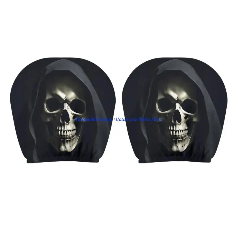 H7BD Humorous Vehicle Interior Accessory Skull Face Themed Headrest Protectors Cover Scratch And Comfort
