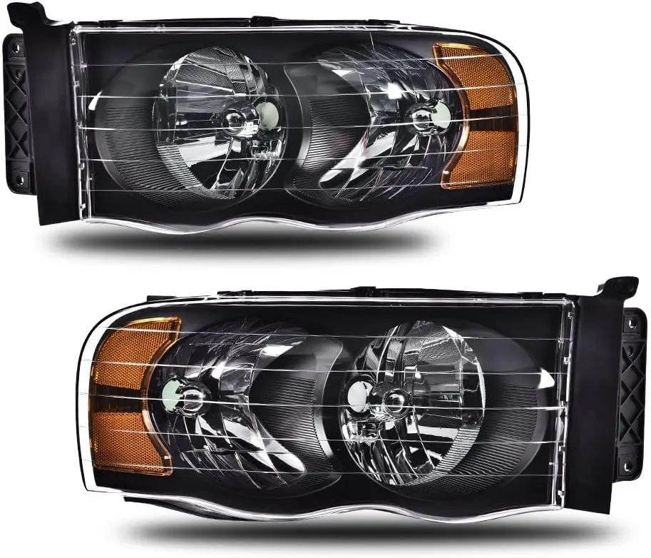 

Headlights Assembly, Compatible with 2002 2003 2004 2005 Dodge Ram 1500 2500 3500 bumper Headlamp, Clear lens Black Housing Ambe