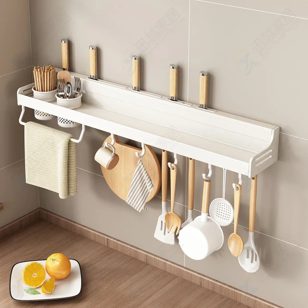 Imagem -02 - Wall-mounted Kitchen Spice Racks Suporte de Garrafa Suporte do Condimento Faca Pauzinho Copa Gadgets Suprimentos Ganchos Cabide Armazenamento Alumínio Branco