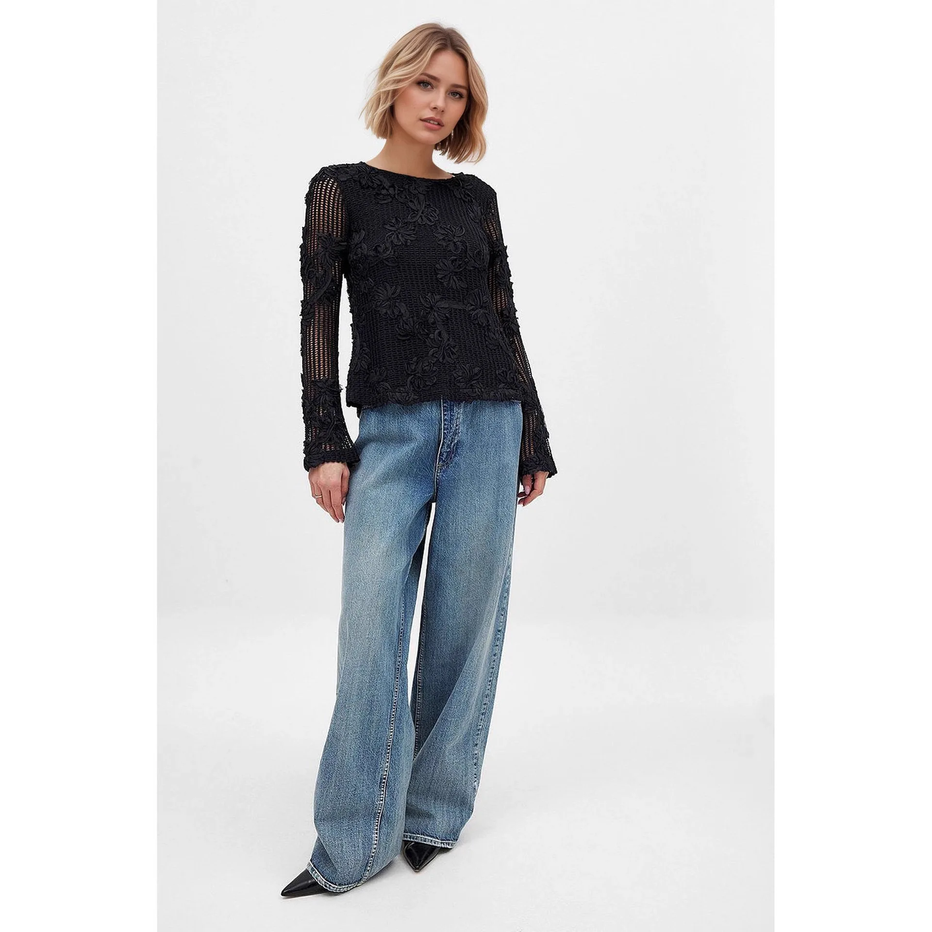 Crochet fleur évider Style pull tricoté pour les femmes automne nouveau lâche à manches longues hauts Chic dos Cardigan chandails Blusas