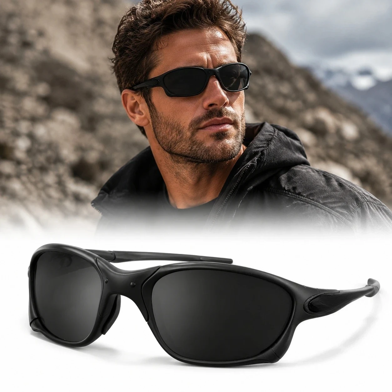 

Men's Black Frame Polarized Sunglasses UV400 Metal Outdoor Sports Cycling Driving Futuristic Fashion Eyewear