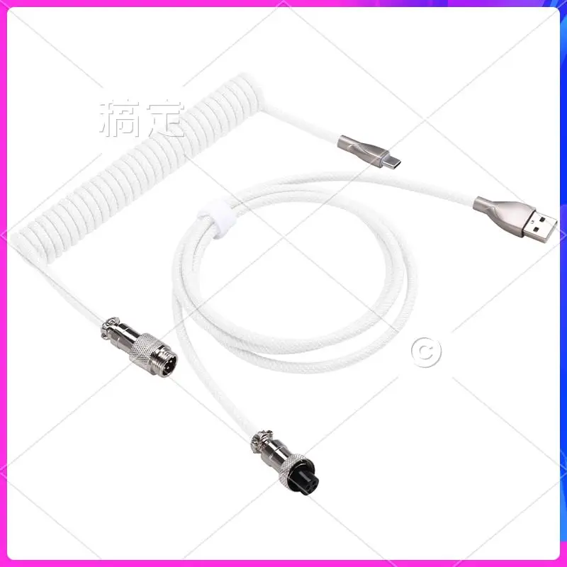 

Спиральный кабель для клавиатуры AP-USB C, плетеный кабель для механической клавиатуры со съемным металлическим шнуром-авиатором, 1,5 м, USB-C к USB-A, белый
