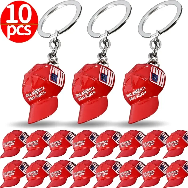 1/10Pcs Mini Red Hat Trump Keychain Funny Trump Presidential Pendant Jewelry Accessories Keyring for Car Backpack Charms Gift