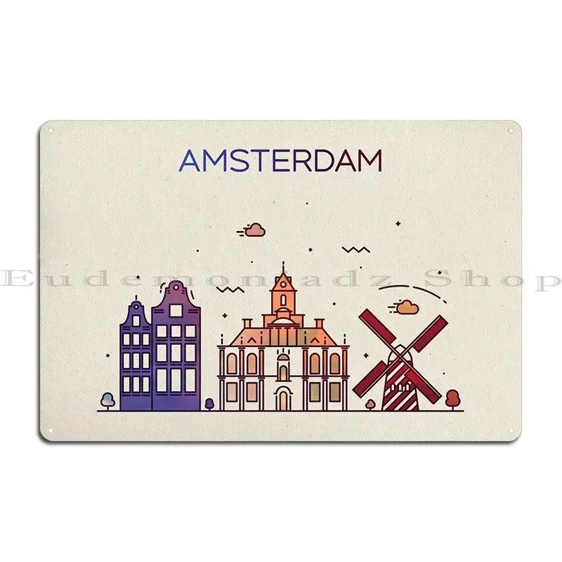 Amsterdam Netherlands City Metal Plaque Poster Wall Plaque Pub Club Character Designing Tin Sign Poster
