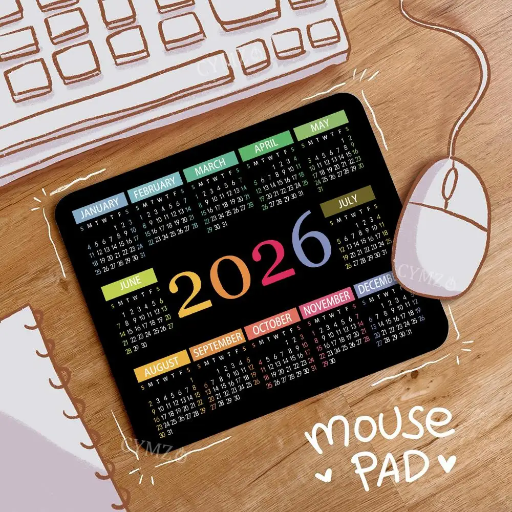 Креативный дизайн календаря 2026, маленький коврик для мыши, настольный коврик с прошитыми краями, нескользящие аксессуары для ПК, mauspad, muismat, офисный коврик для мыши