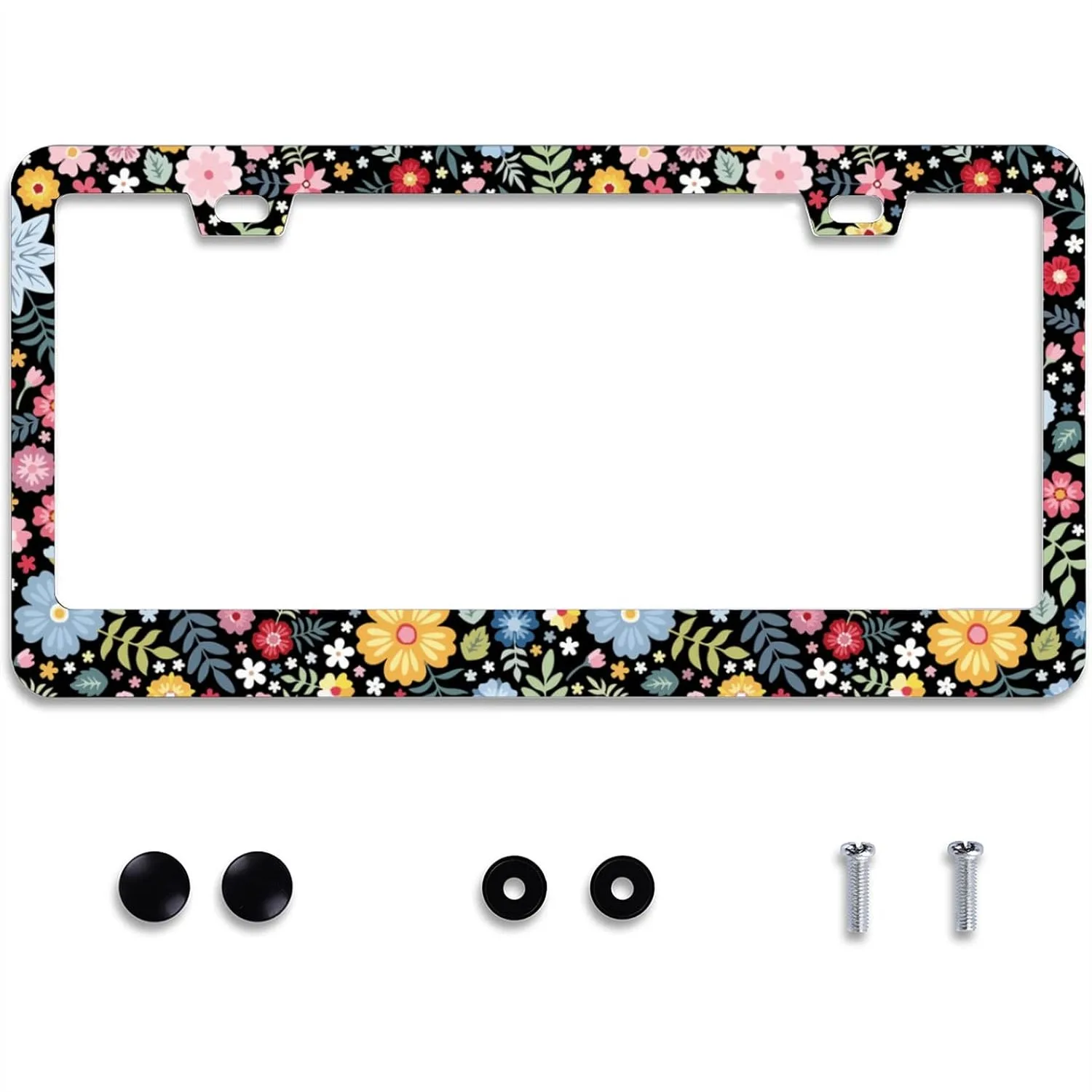 

Colorful Floral License Plate Frame Stainless Steel Car Accessories with 2 Holes and Screws Fits Standard US Vehicles 12.2 x 6
