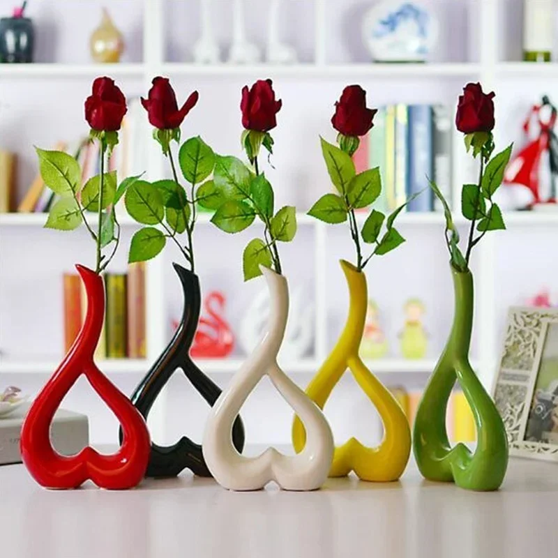 Flower Vase Floral 3D Heart Shape Party Ornament Wedding Ceramic 5 Color Colorful Festival Home Decor Beautiful