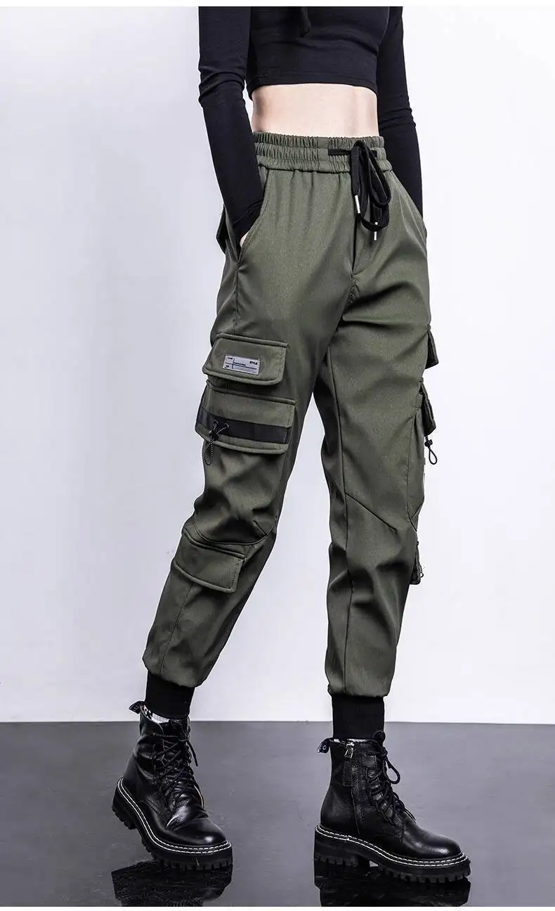 HKSH Women Tide Cargo Pants Casual Loose Trend American Pockets Safari Style Overalls High Street Foot Binding Hiking Ins HK3902