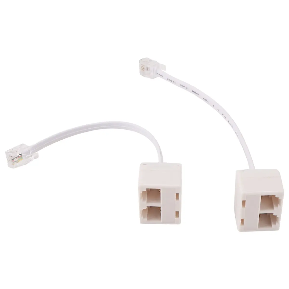 A85P 2pcs 6P4C RJ11 Dual Female to Male Telephone Cable Splitter Adapter