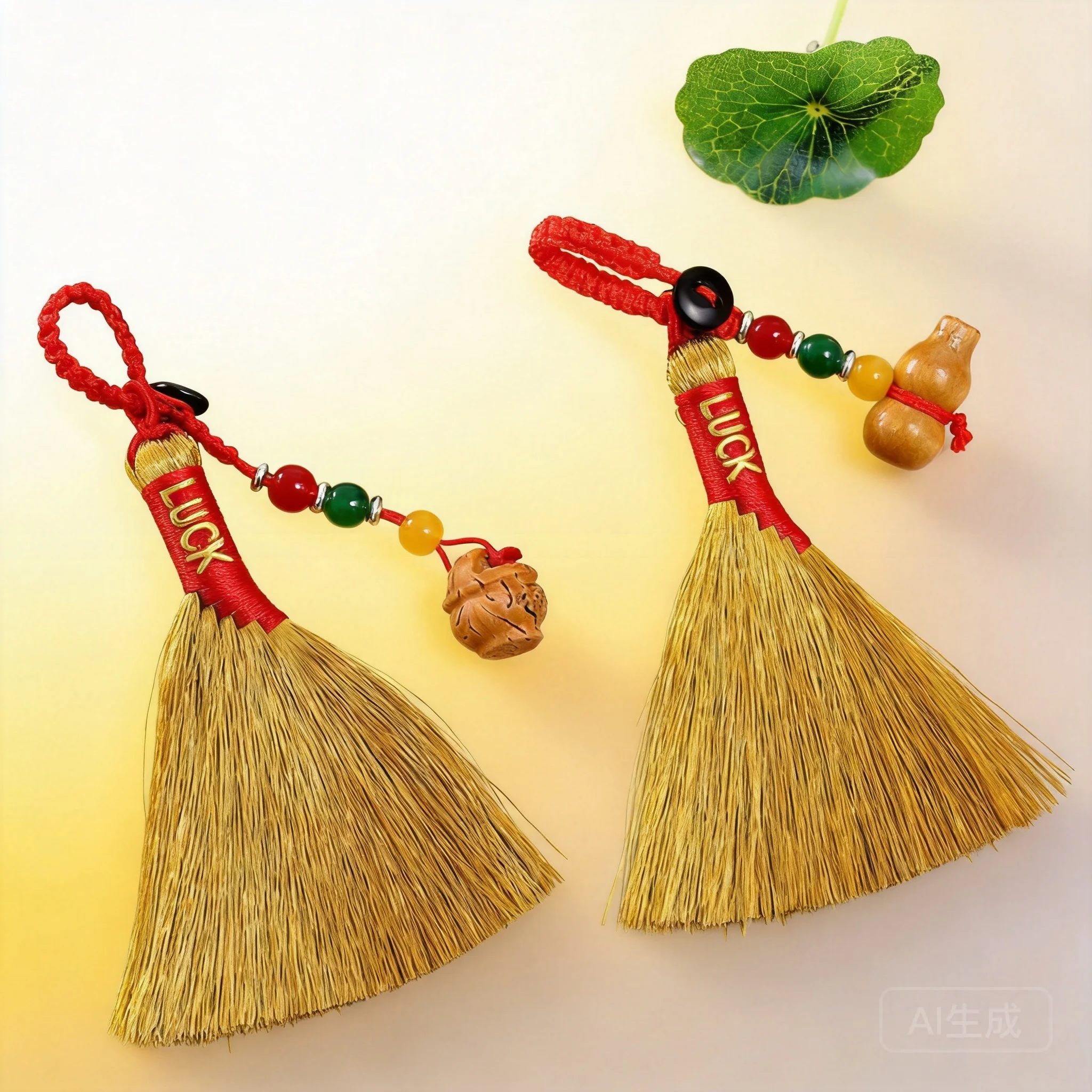 Handmade Woven Golden Broom Pendant 2026 Chinese Style Dragon Boat Festival Good Luck Hanging Ornament For Baby Bedside Soothing