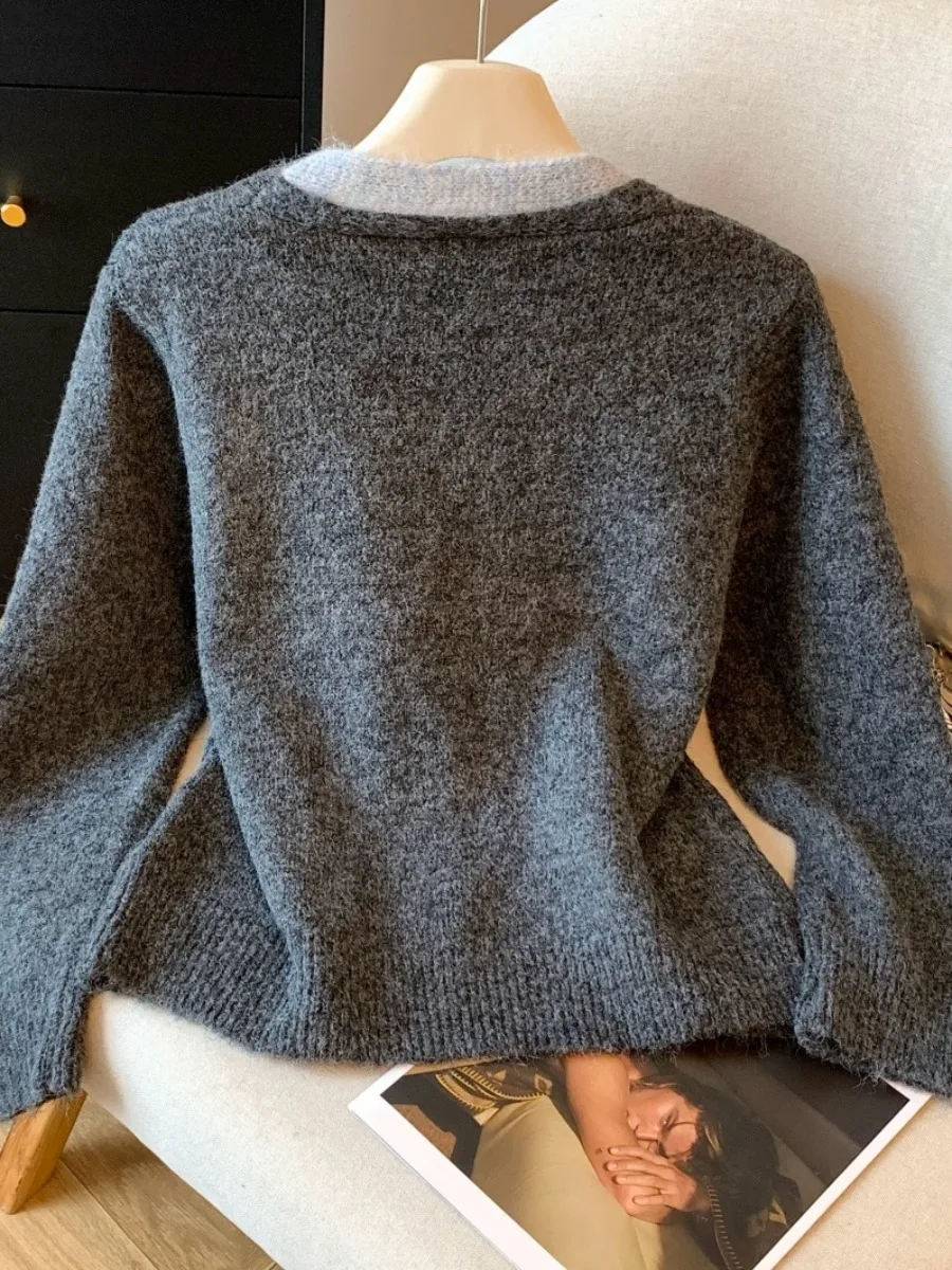 أوصى الذاتي كي طويلة Sve V-Ne محبوك سترة مفتوحة المرأة الخريف الشتاء لينة مريحة سترة Jaet الكورية Sle #5