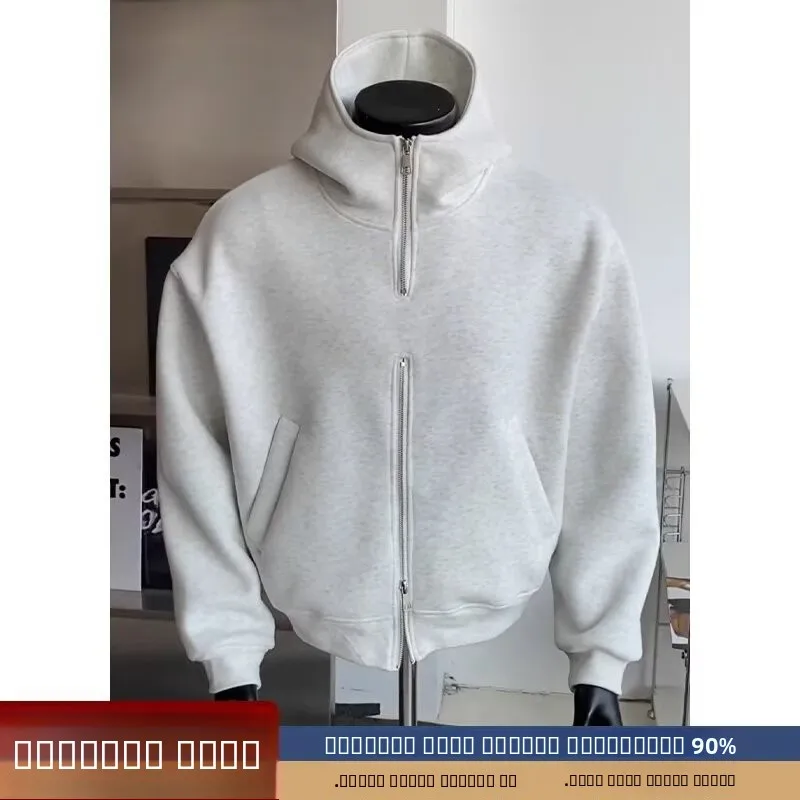 

Мужская утепленная толстовка с высоким воротником и молнией, повседневная верхняя одежда в американском стиле, осень-зима