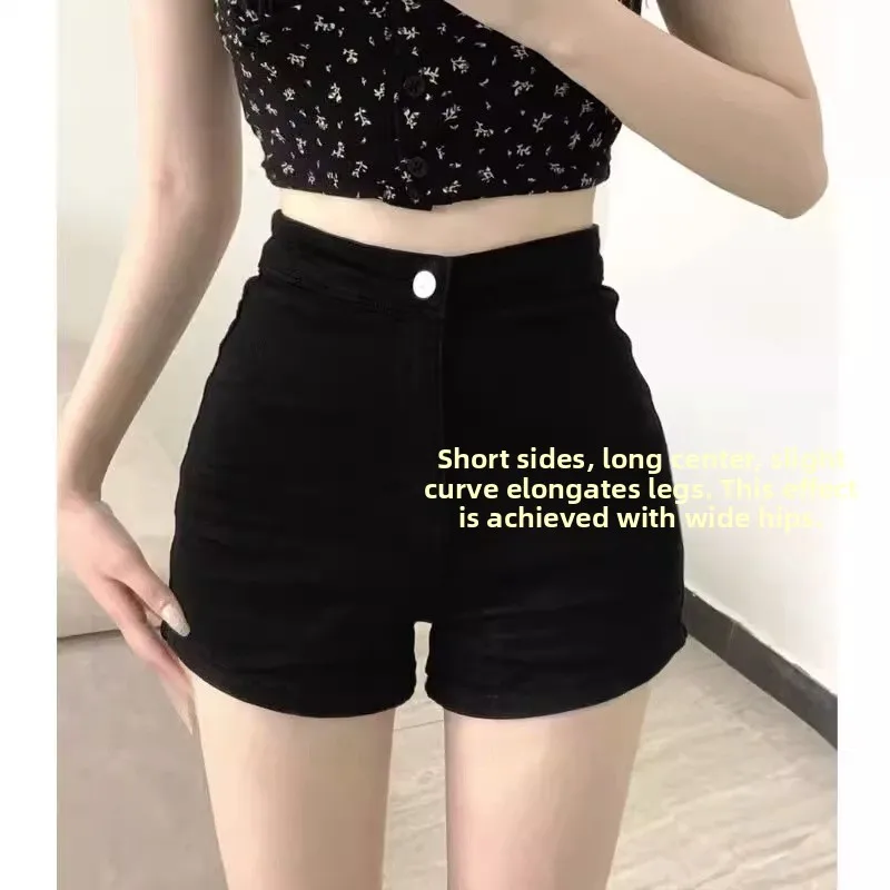 

Black Denim Shorts Women's Summer Thin High Waist Slim Fit Elastic Sexy Skirt Hot Pants Tight Fit Short Length Jeans