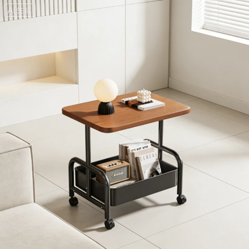  Rolling Laptop Desk & Storage Table - Double-Tier Mobile Stand with Basket, Perfect as Sofa Side Table or Bedroom Nightstand image 5