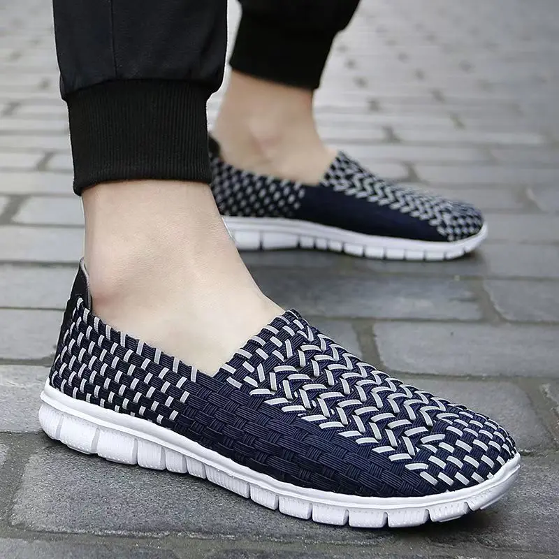 

Men Hand Woven Big Size Casual Sports Shoes Spring Autumn New Soft sole Round Toe Slip On Lightweight Breathable Walking shoes