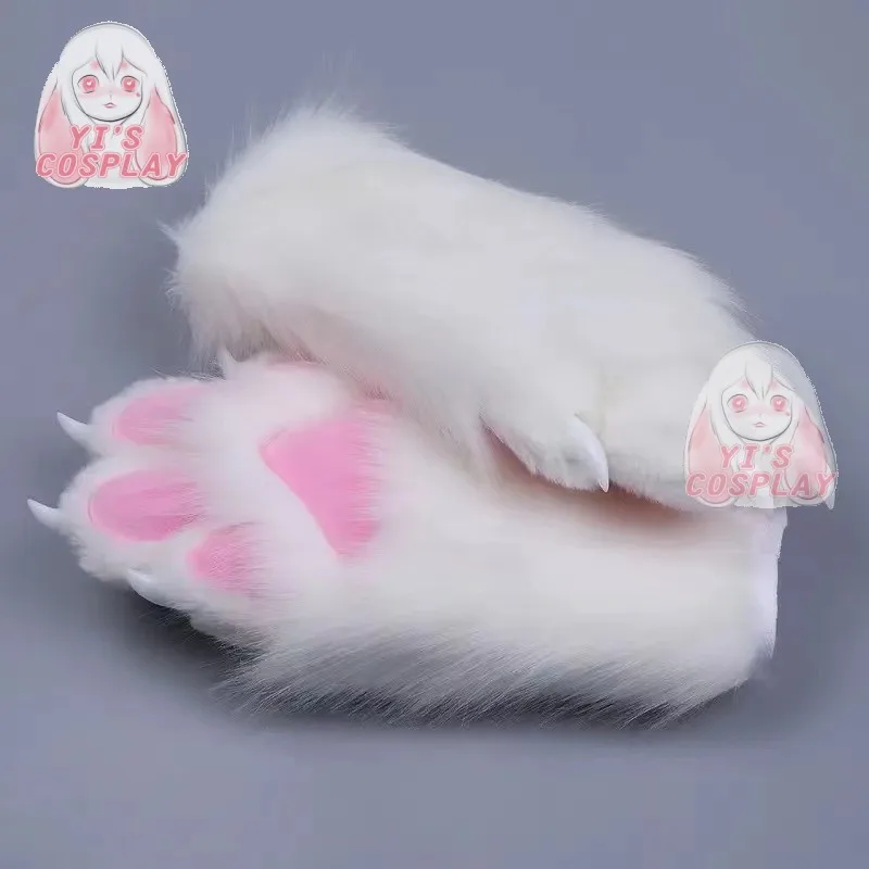 Furry Paw Gloves Customized Furry Head Fursuit Kigurumi Plash Gloves Paw Fluffy with one left New Yellow Pink Rabbit Fur Ear