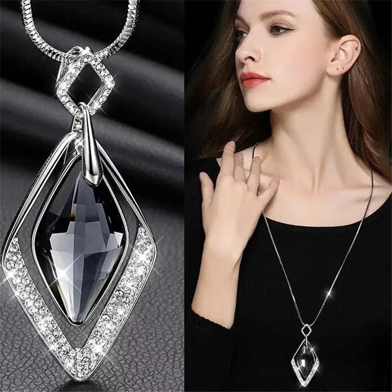 Fashion Gray Crystal Choker Collier Femme Long Necklaces for Women Statement Necklaces & Pendants Accessories