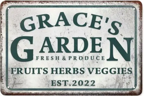 Metal Tin Sign Custom Personalized Name Garden Veggie Herb Fruit Farm Home Decor