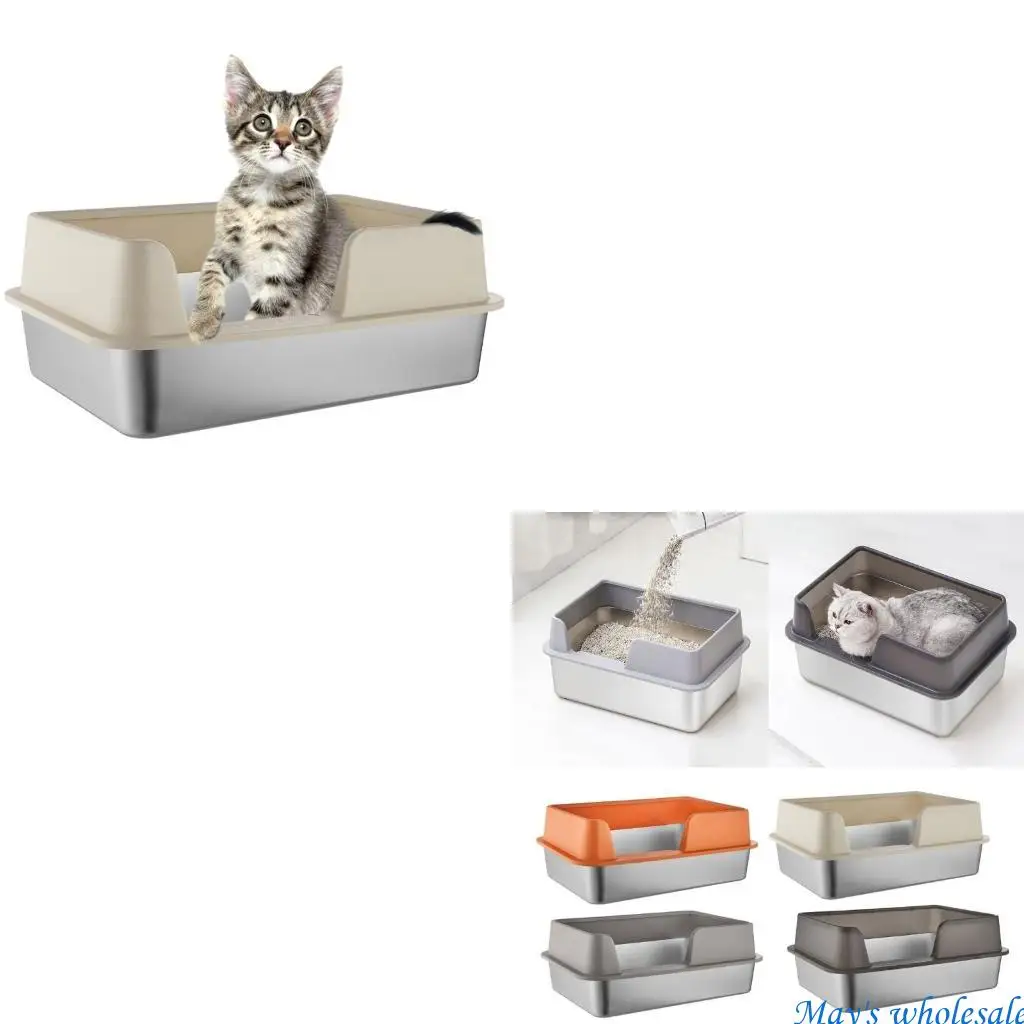 

Cats Litter Box Stainless Steel High Side Height Smooth Surfaces Metal Pans 448A