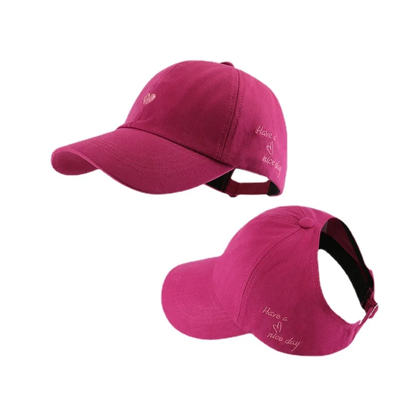 Personalized Ponytail Baseball Cap Summer Sun Protection Half Empty Top Hat Love Heart Embroidered Peaked Cap for Daily Wear