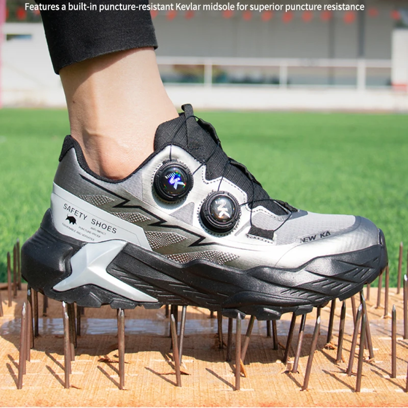 Double Rotating Button Work Safety Shoes Men Steel Toe Cap Work Sneakers Puncture-Proof Protection Shoes Security Boots Non-slip
