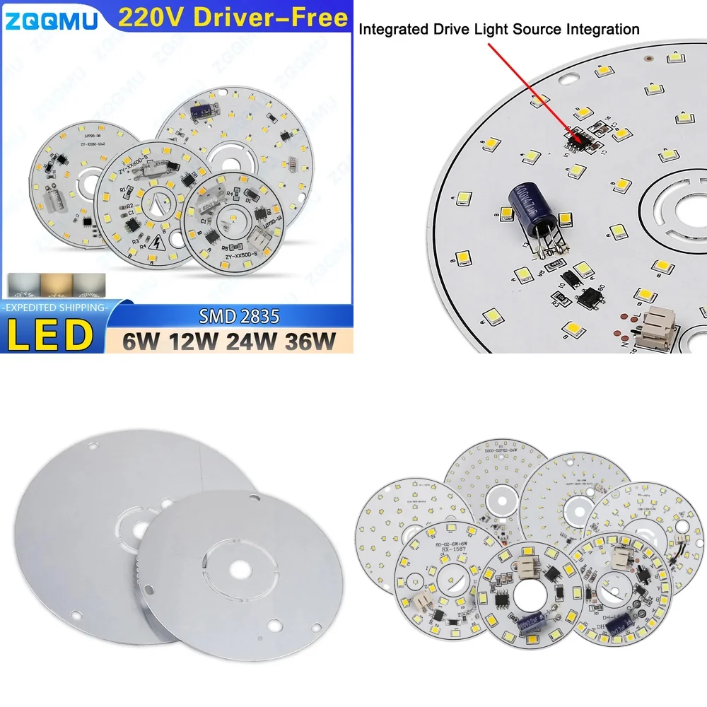 6W 8W 12W 24W 36W 48W LED Chip 3 Colors AC 220V Driverless SMD2835 Aluminum PCB Light Board for DIY LED Bulb Strip Module Home