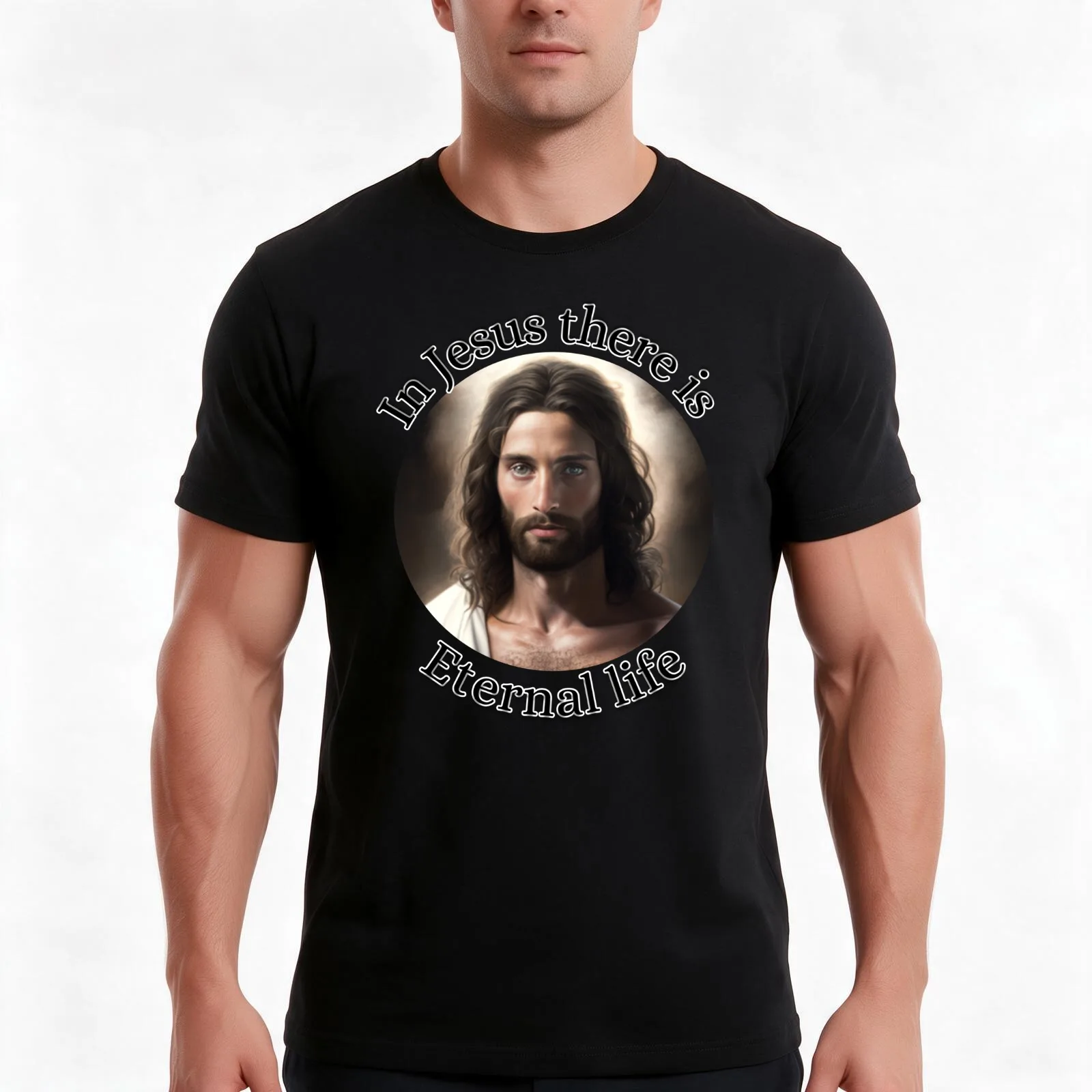 In Jesus Christ there is eternal life, motivational phrases of Jesus T-Shirt, Summer Casual Cotton Tee, Vintage Graphic Print