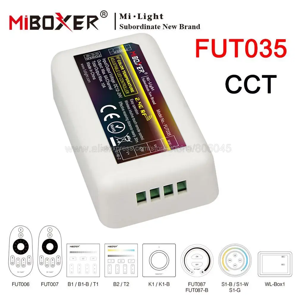 

MiBoxer 2.4G RF Wireless 4Zone Color Temperature Adjustable CCT Dimmable Controller FUT035 for WW/CW Dual White LED Strip Light