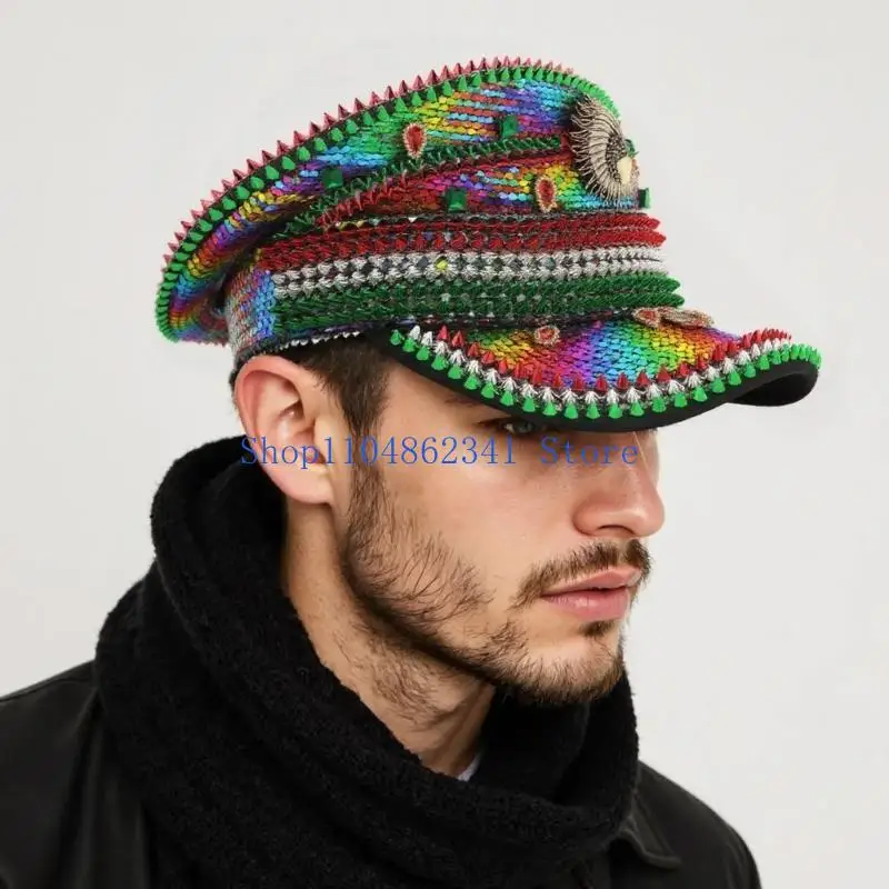 5asd العروس قبعة متلألئة الراين الكابتن قبعة الترتر بحار قبعة للمهرجانات الموسيقية قبعات كريستال سباركلي #5