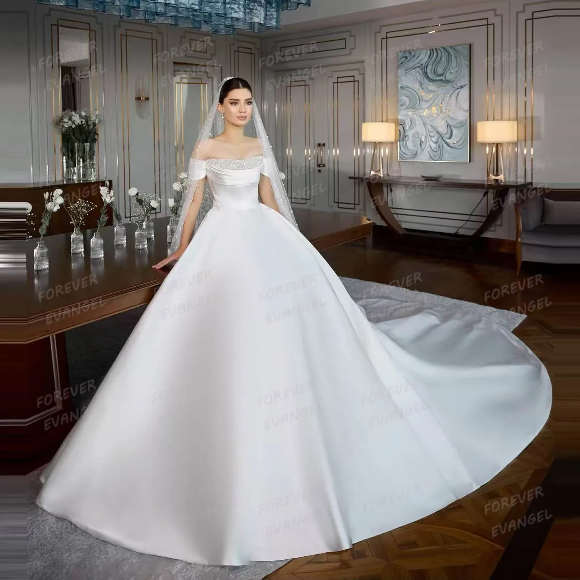 럭셔리 섹시한 A 라인 웨딩 드레스, 신부 볼 가운, 우아한 스팽글 2025, 스윕 트레인 맞춤형