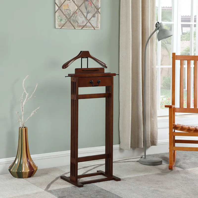 Home American Home Bedroom Living Room Solid Wood Floor Coat Rack Suit Rack with Storage Function Storage