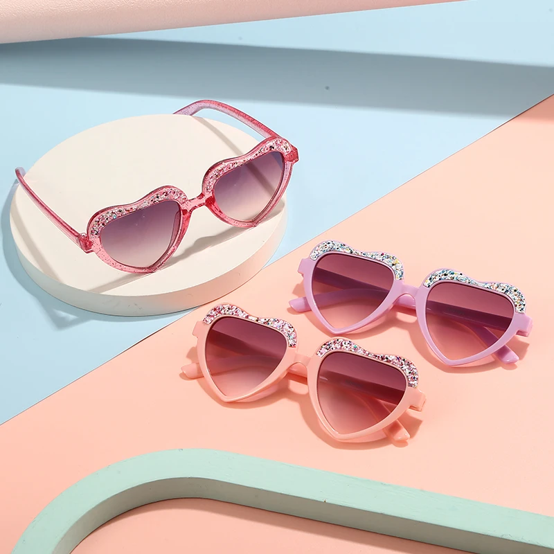 

New Fashion Kids Sunglasses Vintage Sun Glasses Trend Retro Love Diamonds Eyeglasses Cute Heart Boys Girls Children Eyewear
