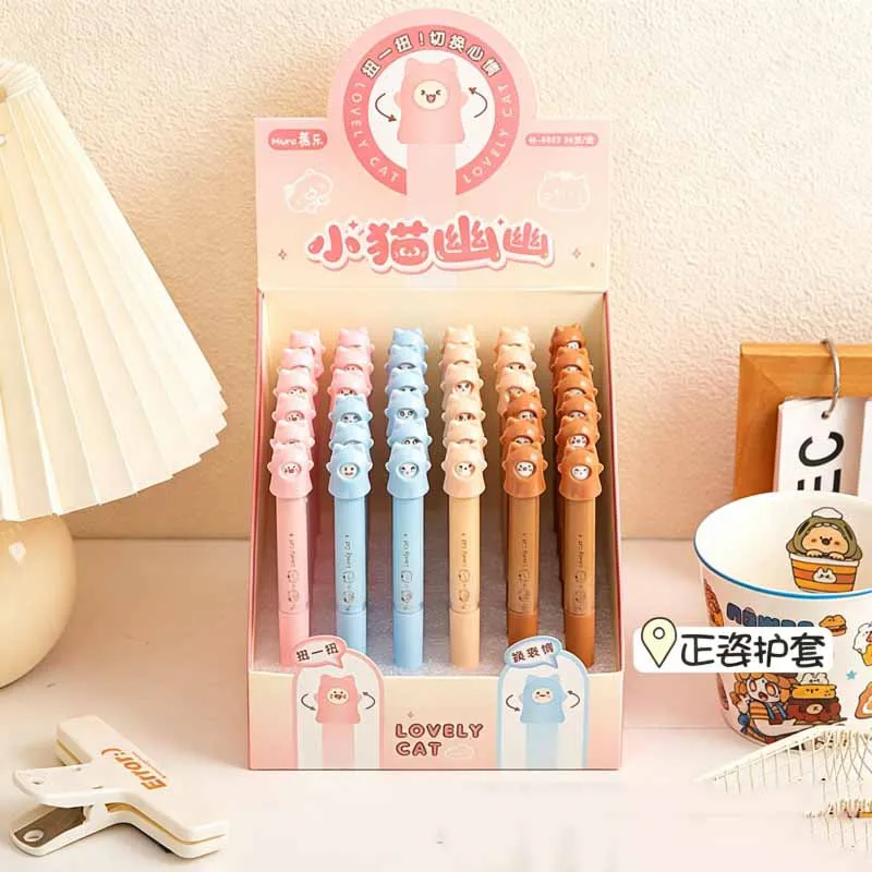 36pcs/lot Creative Cat Press Gel Pen Cute 0.5mm Black Ink Signature Pens Promotional Gift Office School Supplies