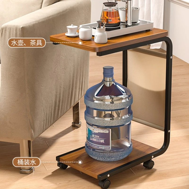 Movable Tea Table Sofa Side Cabinet All-in-One Tea Station Eco Friendly Side Table Tea Storage Rack for Living Room Household