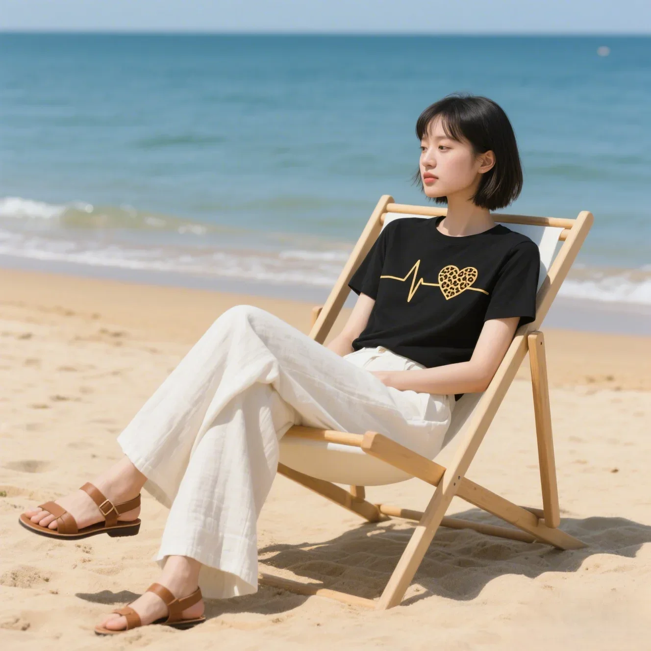 เสื้อยืดลายเสือดาวและลายหัวใจเต้นสำหรับผู้หญิง แขนสั้น รุ่นใหม่ประจำฤดูร้อน