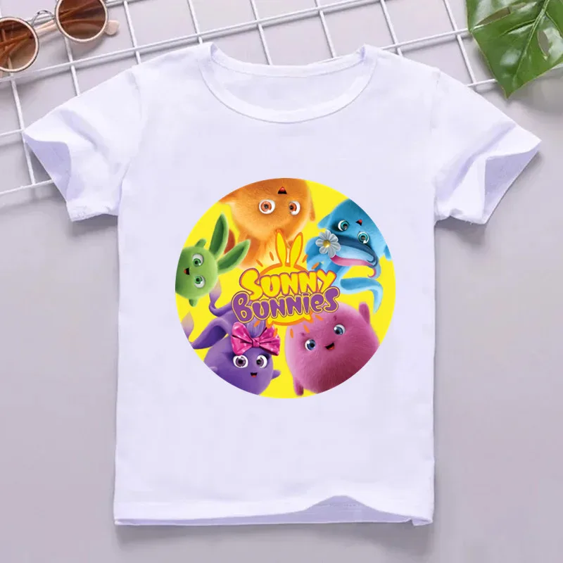 Hot Sale Cute Sunny Bunnies Print Cartoon Kids T shirt Funny Girls Summer Tops Baby Boys Clothes Children Short Sleeve T-shirt