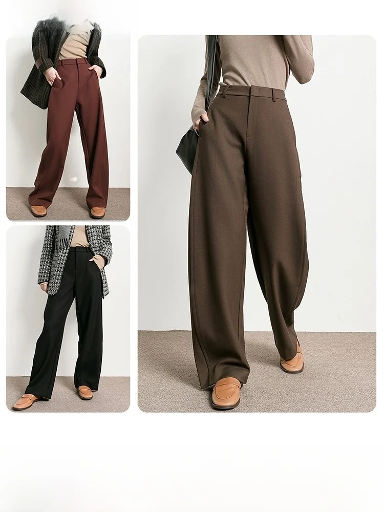 

Trendy Banana High Waist Wide Leg Long Pants Women's Casual Straight Leg Trousers Spring Autumn New Loose Wool Blend Pants