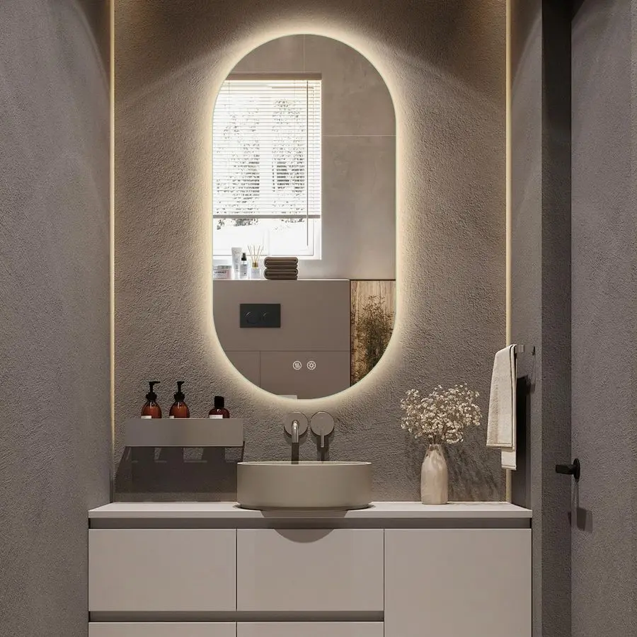 

Овальное светодиодное зеркало для ванной комнаты, 48x24 дюйма, безрамное, с подсветкой, умное, с функцией антизапотевания, водонепроницаемое, с функцией памяти