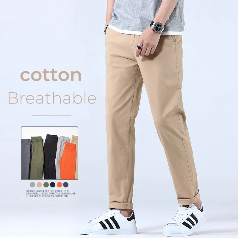 

Spring Summer Thin 98% Cotton Breathable Soft Fabric Casual Pants Male Elastic Straight Slim Men's Sports Trousers Korean Style