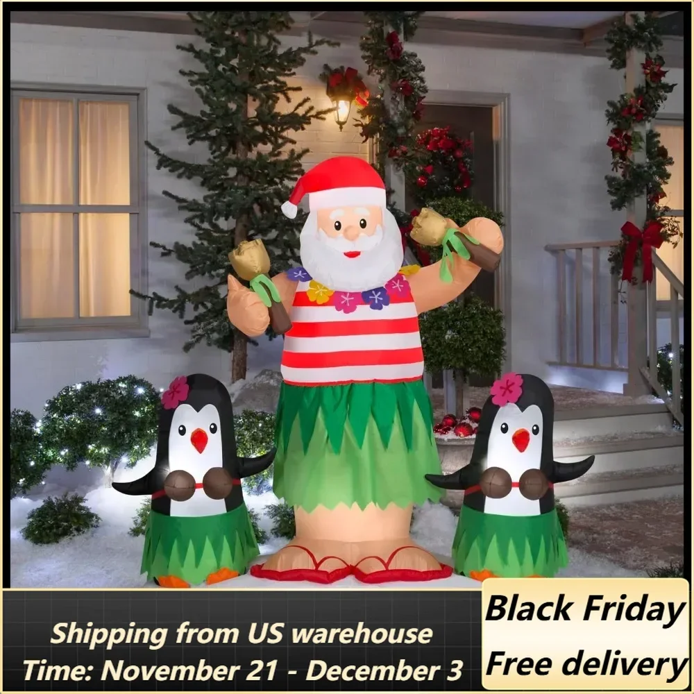 Animated Christmas Inflatable Hula Santa and Penguins, 5.5 ft Tall, Multi