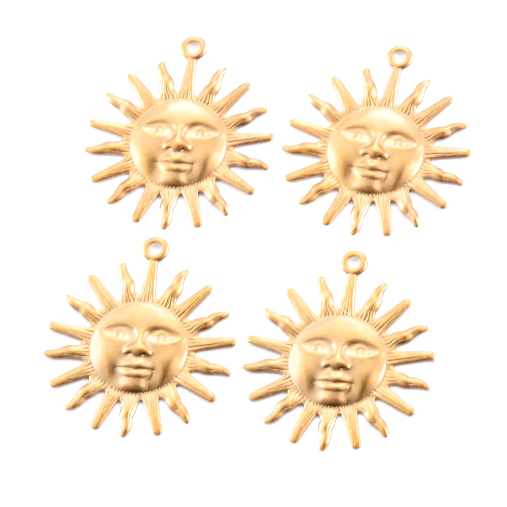 5pcs Smile Face Sun Charms Plated Gold Pendants Vintage DIY Stainless Steel Jewelry Crafts Making Earrings Necklace Accessories