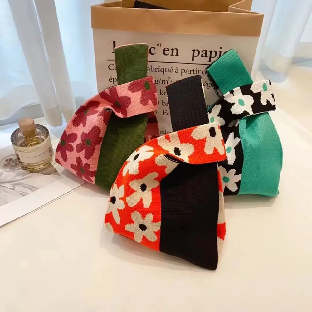 حقيبة معصم محبوكة للنساء ، حقيبة كتف كاجوال ، حقائب تسوق قابلة لإعادة الاستخدام ، حقيبة يد منسوجة للإناث ، زهرة وقلب #5