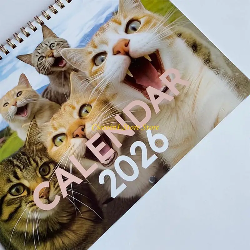 A3PC 2026 Kitten Theme Wall Calendar Planner With Unlined Daily Blocks and Date Highight from Jan to Dec For Home Office Desk